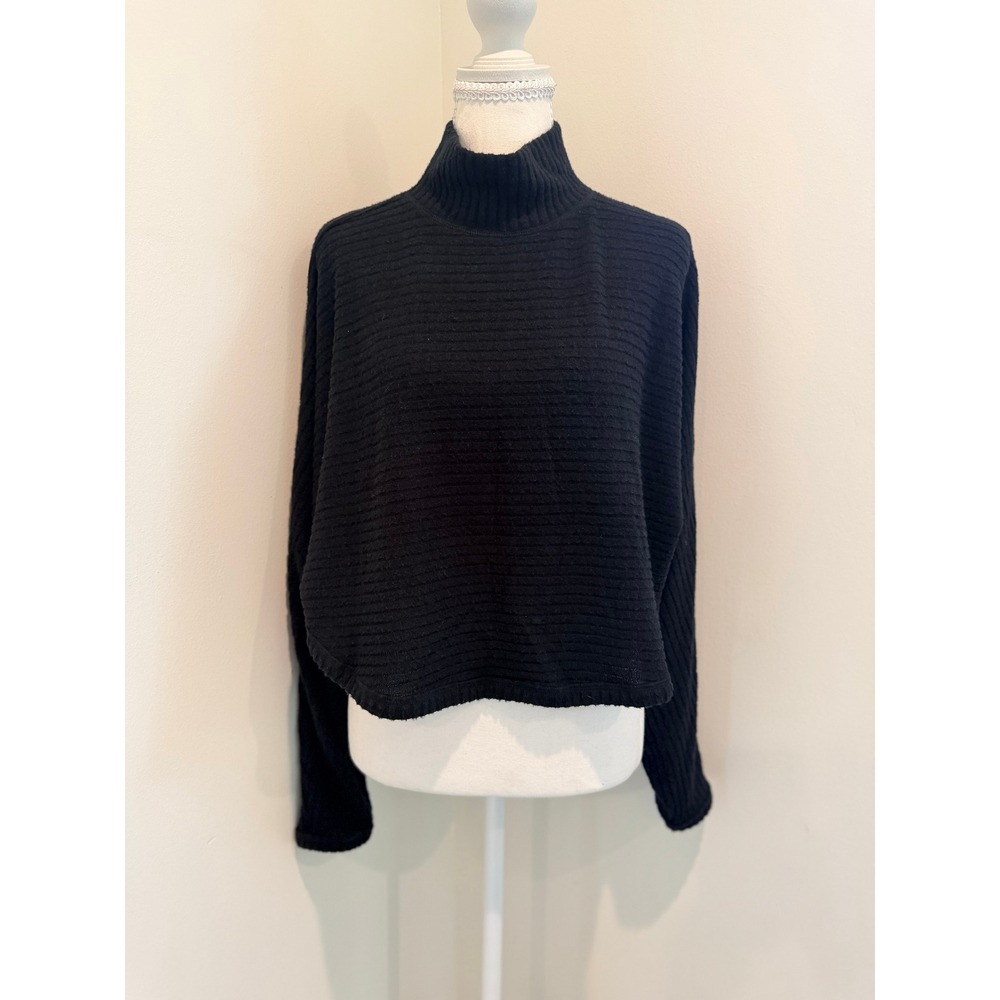 Pilcro Anthropologie Black Ribbed Mock Neck Cropped Batwing Sweater Small